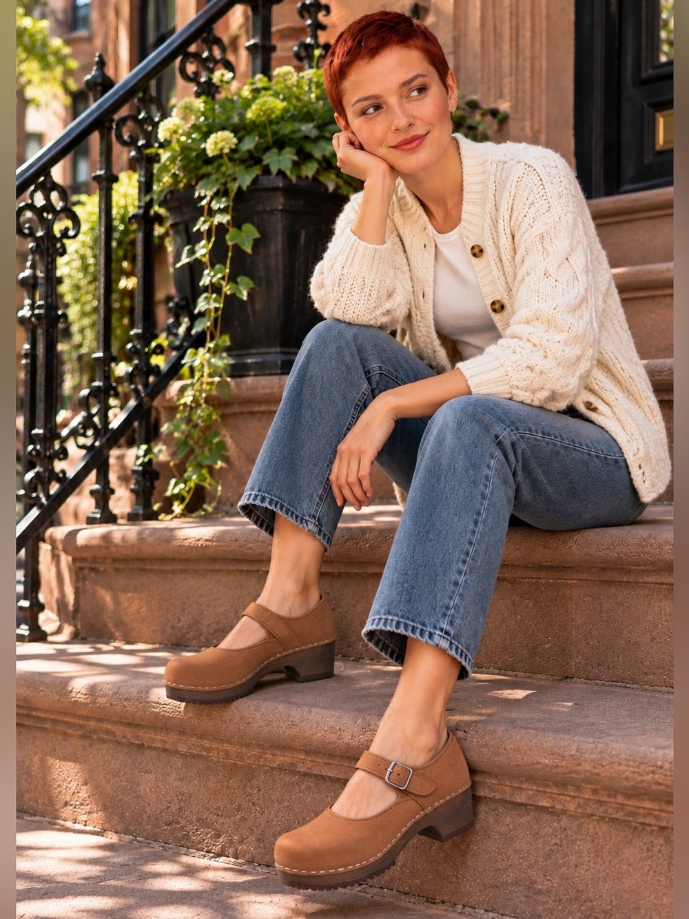 Sandgrens Mary Jane Clogs Size 37 EU Dexter Tan Nubuck Sweden